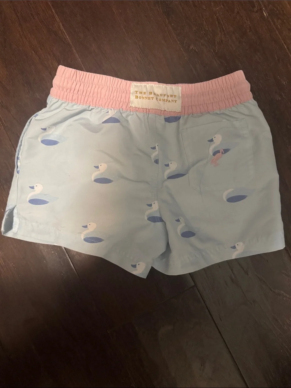 The Beaufort Bonnet Company Light Blue Swim Trunks with Pink Waistband